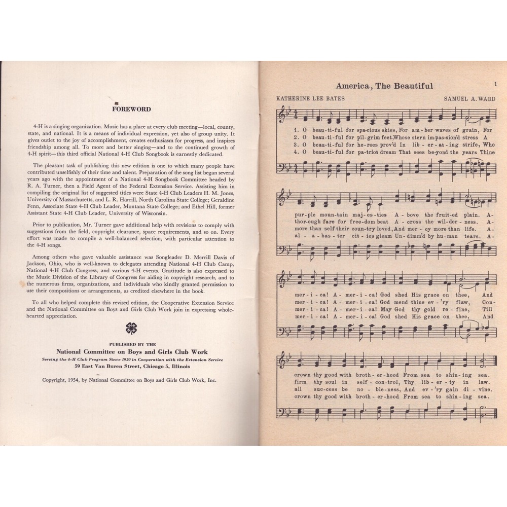 Vintage National 4-H Club Song Book 1954 Sheet Music Softcover Booklet Green - Picture 3 of 3